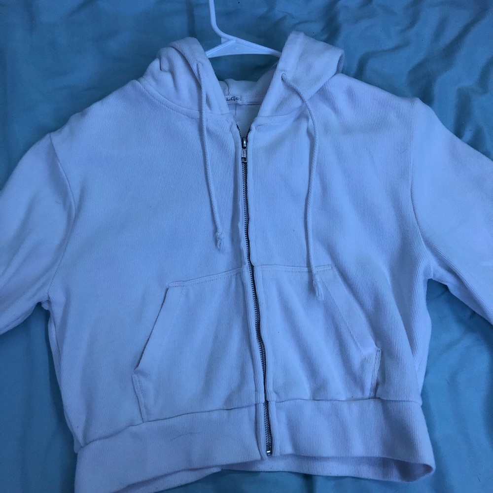 White Brandy Melville cropped zip up hoodie
